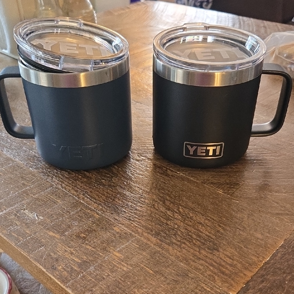 YETI Black Travel Mugs with Clear Lids